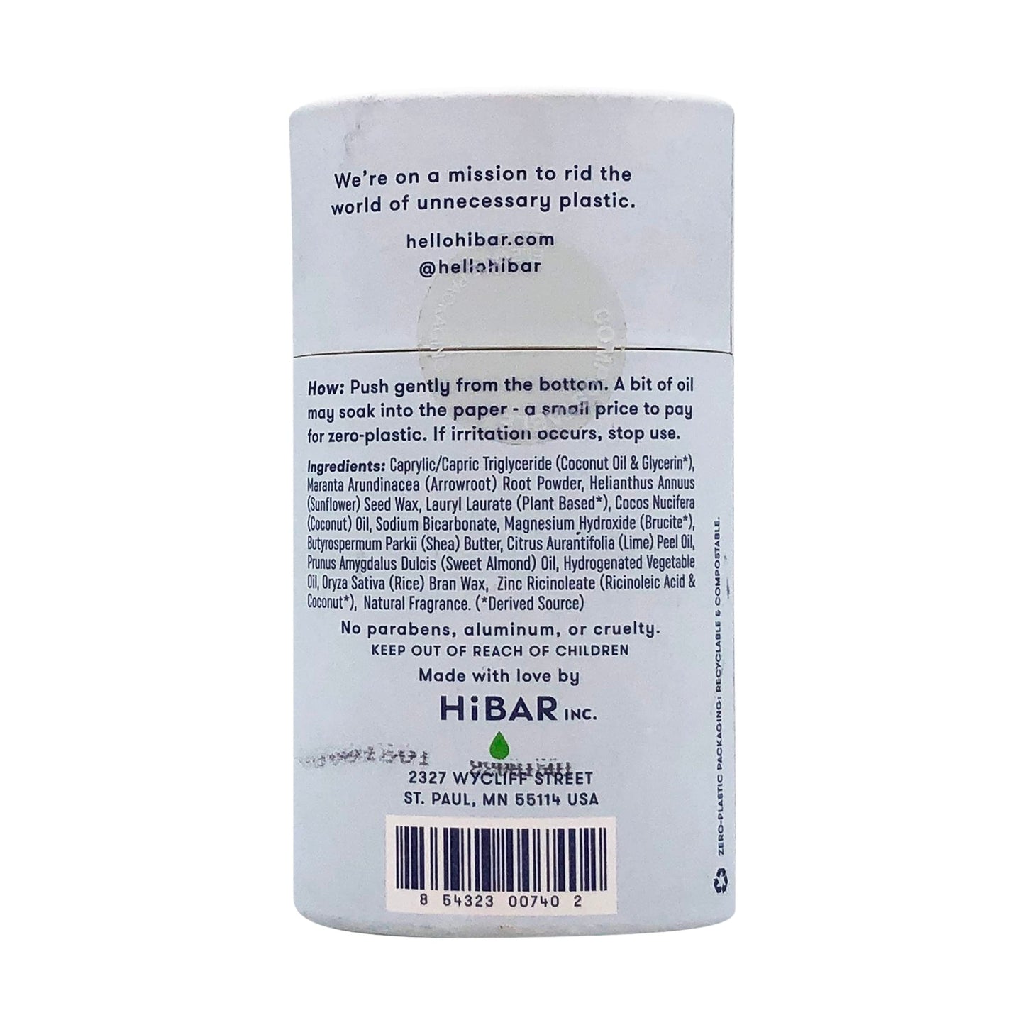 HiBAR Fresh Rain & Cucumber Plastic Free Deodorant | Aluminum-Free, Vegan, Recyclable Tube