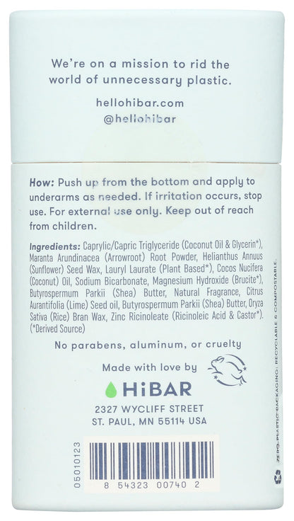 HiBAR Fresh Rain & Cucumber Plastic Free Deodorant | Aluminum-Free, Vegan, Recyclable Tube