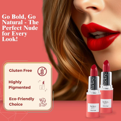 Hickey Lipstick Mile High Organic Red Lipstick Refill – Long-Lasting, Hydrating, Gluten-Free & Vegan