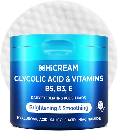 Hicream Glycolic Acid Exfoliating Pads | Dual-Texture Toner for Pore Care & Radiance