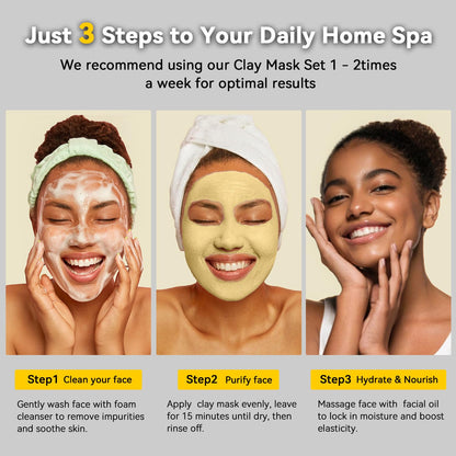 Hicream Turmeric Clay Mask Set – Green Tea & Dead Sea Minerals, 3-Piece Spa Facial Mask Kit