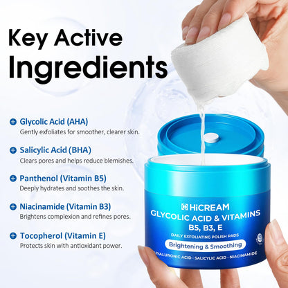 Hicream Glycolic Acid Exfoliating Pads | Dual-Texture Toner for Pore Care & Radiance