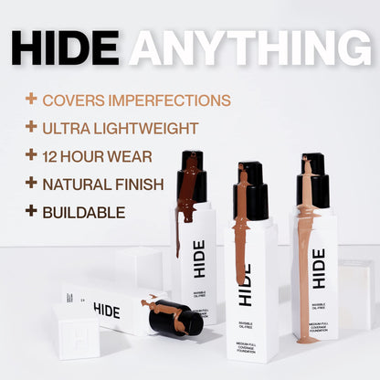 Hide Premium Liquid Foundation Vanilla – Waterproof, Medium to Full Coverage, All Skin Types, Shade Finder, 1 oz