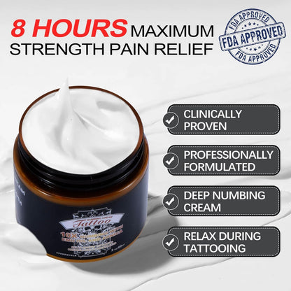 HIEKERS 8 Hours Maximum Strength Numbing Cream for Tattoos - Extra Strength Pain Relief (2oz / 60ml)