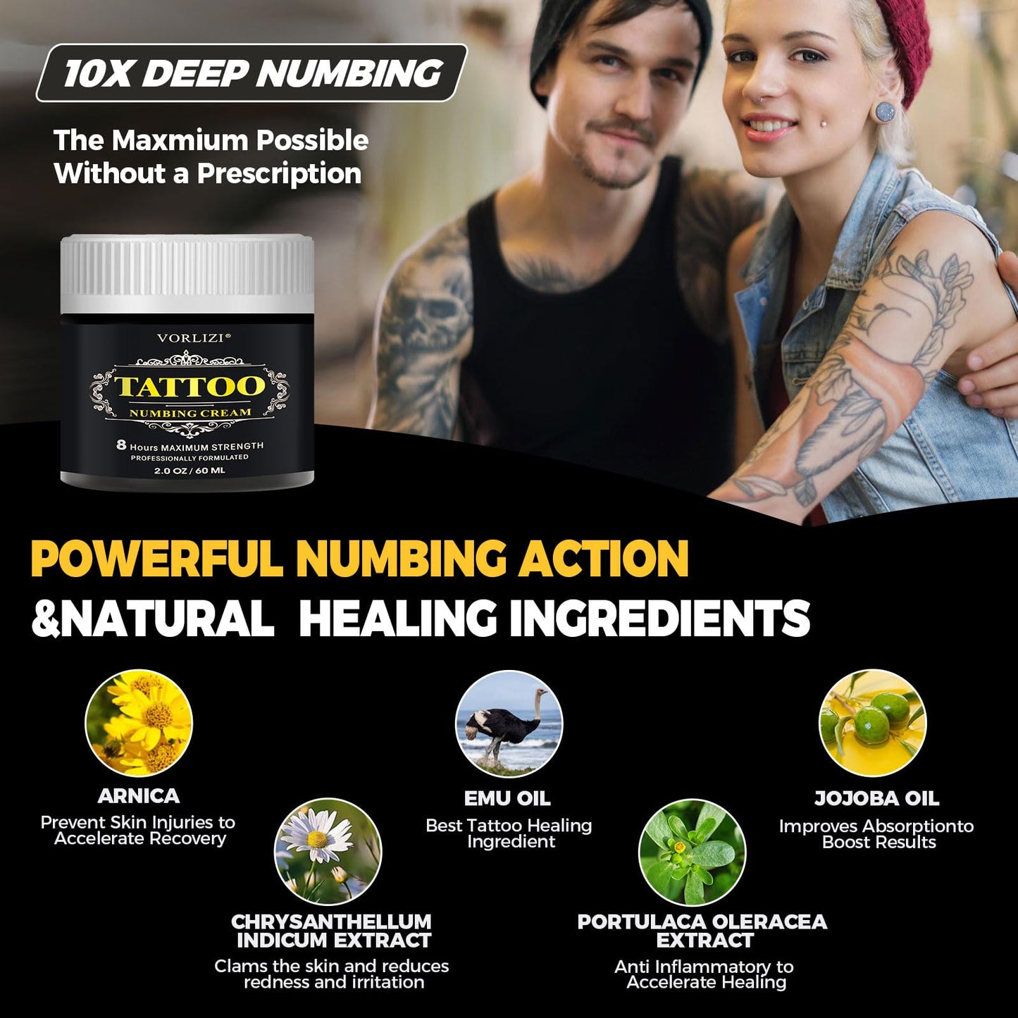 HIEKERS Painless Tattoo Numbing Cream - Extra Strength, 60g (2.0oz)