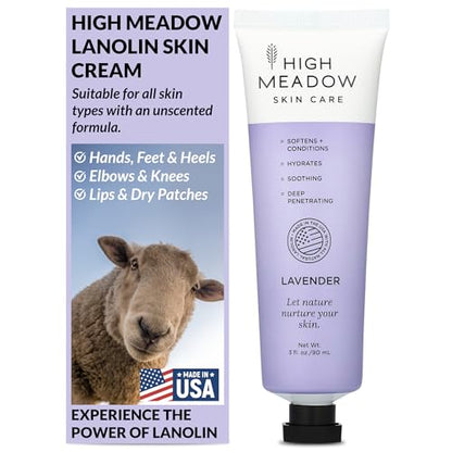 High Meadow Lanolin Skin Cream – Deep Hydration for Dry Skin (3.0 oz Lavender Moisturizer)