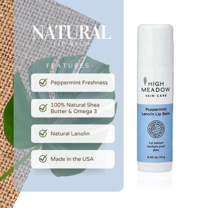 High Meadow Peppermint Lanolin Lip Balm Stick – Long-Lasting Moisture for Dry Lips (Travel Size)