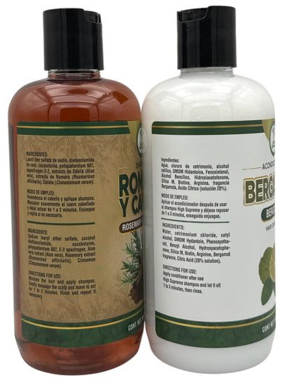 HIGH SUPREME Rosemary, Aloe Vera & Cinnamon Shampoo + Bergamot Conditioner – 2 Pack (16.9 fl oz each) – Premium Nourishing Hair Care Set