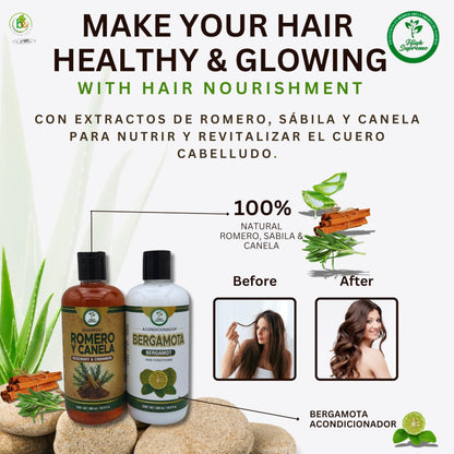 HIGH SUPREME Rosemary, Aloe Vera & Cinnamon Shampoo + Bergamot Conditioner – 2 Pack (16.9 fl oz each) – Premium Nourishing Hair Care Set
