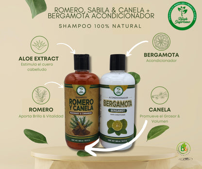 HIGH SUPREME Rosemary, Aloe Vera & Cinnamon Shampoo + Bergamot Conditioner – 2 Pack (16.9 fl oz each) – Premium Nourishing Hair Care Set