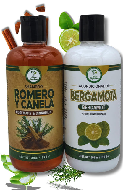 HIGH SUPREME Rosemary, Aloe Vera & Cinnamon Shampoo + Bergamot Conditioner – 2 Pack (16.9 fl oz each) – Premium Nourishing Hair Care Set