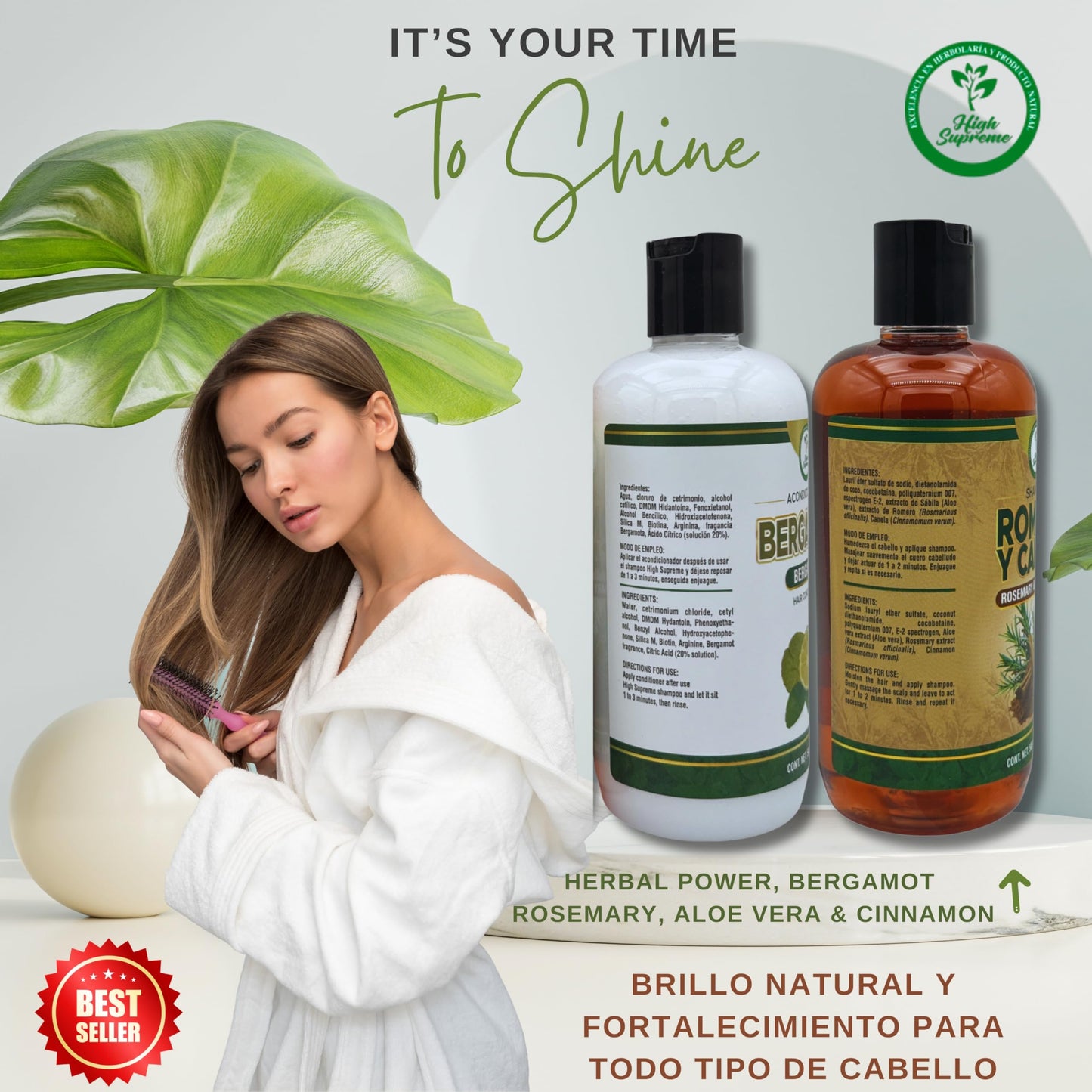 HIGH SUPREME Rosemary, Aloe Vera & Cinnamon Shampoo + Bergamot Conditioner – 2 Pack (16.9 fl oz each) – Premium Nourishing Hair Care Set