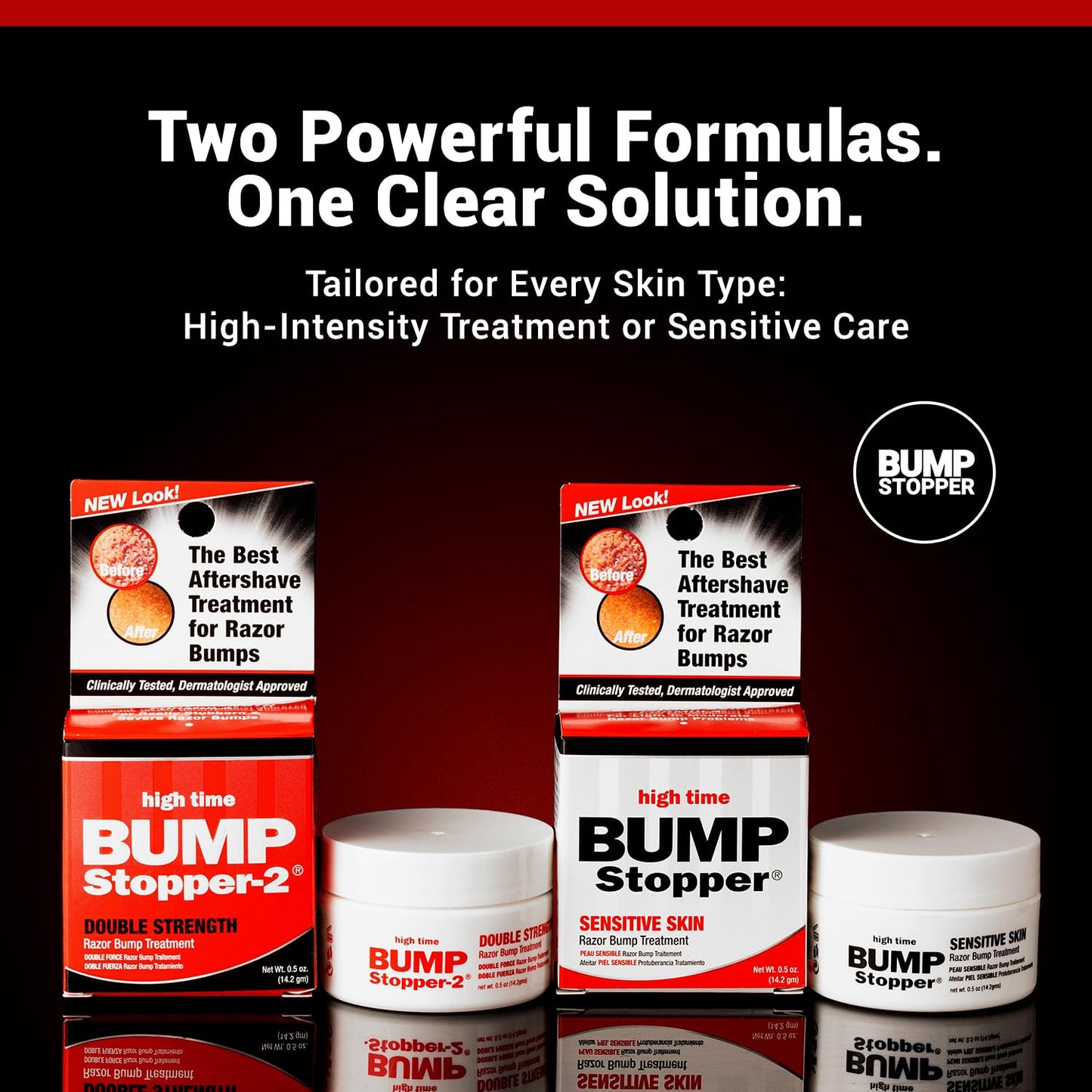 High Time Bump Stopper 2 Double Strength Razor Bump Treatment – Relieves Razor Burn & Ingrown Hairs | Aftershave for Men | 0.5 oz (5 Pack)