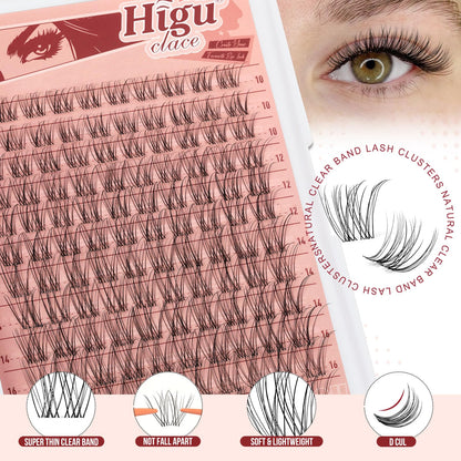 Higu clace Wispy Lash Clusters Kit – 120 Pcs Natural Lashes, Bond & Seal, Clear Band