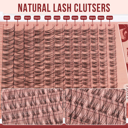 Higu clace Wispy Lash Clusters Kit – 120 Pcs Natural Lashes, Bond & Seal, Clear Band