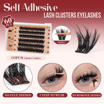 Higu Clace Self-Adhesive Eyelashes Kit – Pre-Glued Clusters 10-16mm