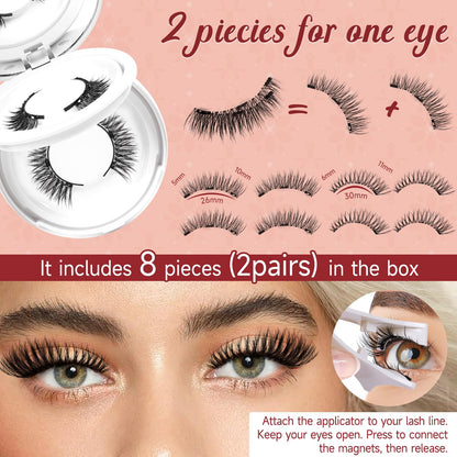 Higu clace Magnetic-Eyelashes with Applicator – 2 Pairs, Natural Look (DJCX-A+C01)