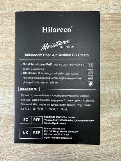 Hilareco 2-Piece Mushroom Head Air Cushion CC Cream Set – Nature Foundation, Brushes, Sponge (#05 Sand)