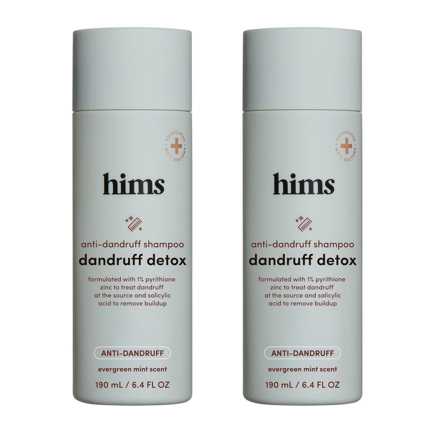 hims & hers Dandruff Detox Shampoo with Pyrithione Zinc, Argan & Avocado Oils – Sulfate-Free, Evergreen Mint Scent – 6.4 fl oz (2-Pack)