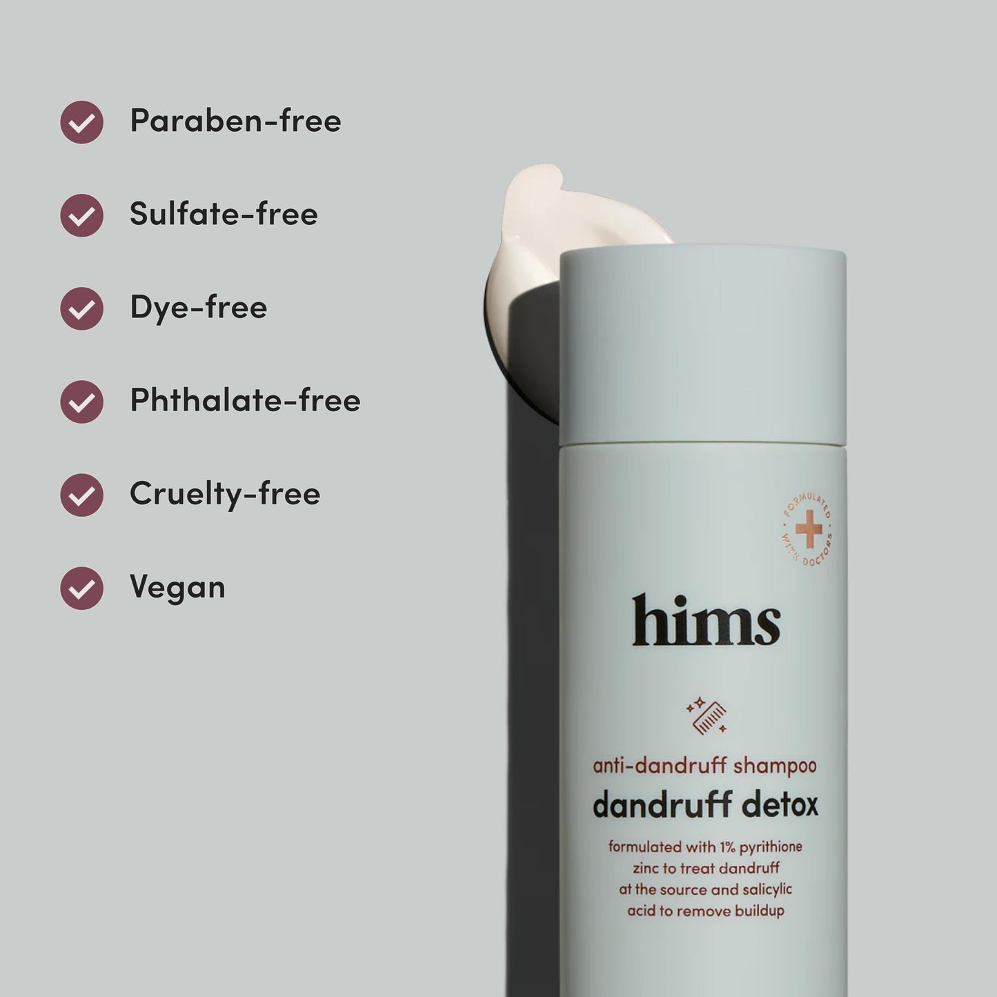 hims & hers Dandruff Detox Shampoo with Pyrithione Zinc, Argan & Avocado Oils – Sulfate-Free, Evergreen Mint Scent – 6.4 fl oz (2-Pack)