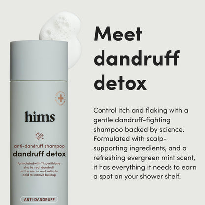 hims & hers Dandruff Detox Shampoo with Pyrithione Zinc, Argan & Avocado Oils – Sulfate-Free, Evergreen Mint Scent – 6.4 fl oz (2-Pack)