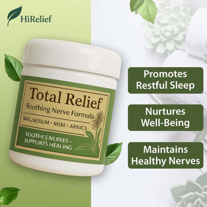 HiRelief Total Relief Magnesium Cream for Nerves – Fast-Absorbing MSM & Arnica, 4 oz Pack of 3