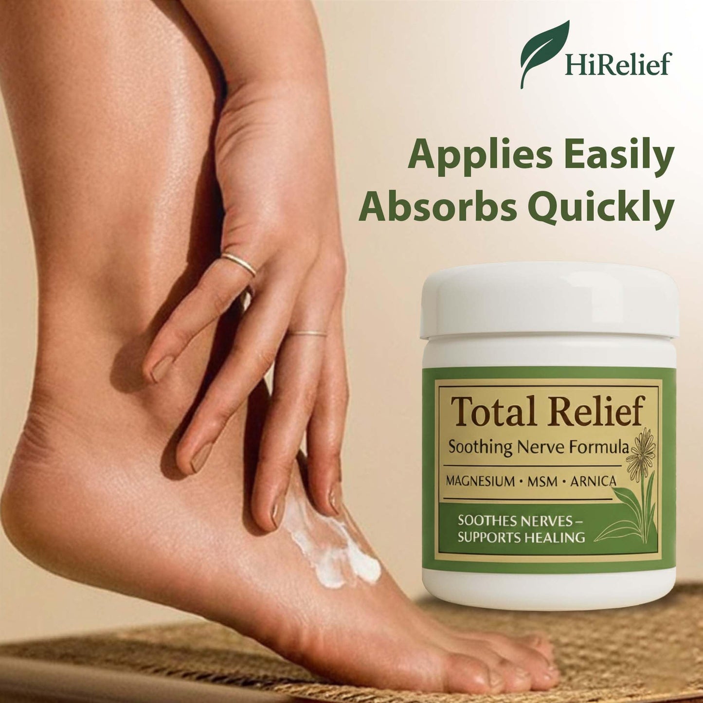 HiRelief Total Relief Magnesium Cream for Nerves – Fast-Absorbing MSM & Arnica, 4 oz Pack of 3