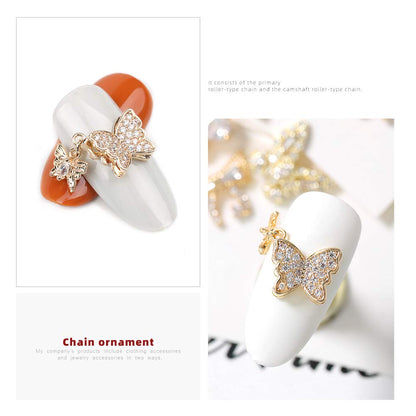 HNUIX Butterfly Nail Charms & Gems — Gold Copper Zircon, 27-Piece Nail Art Jewelry Kit