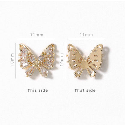 HNUIX Butterfly Nail Charms & Gems — Gold Copper Zircon, 27-Piece Nail Art Jewelry Kit