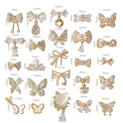 HNUIX Butterfly Nail Charms & Gems — Gold Copper Zircon, 27-Piece Nail Art Jewelry Kit