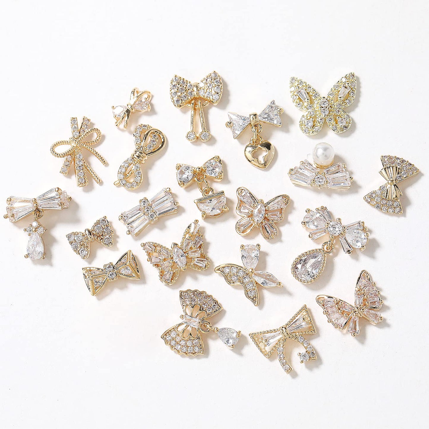 HNUIX Butterfly Nail Charms & Gems — Gold Copper Zircon, 27-Piece Nail Art Jewelry Kit