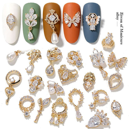 HNUIX Nail Charms & Gems – Gold Copper Zircon 24Pcs 3D Dangle Rhinestones for Nails