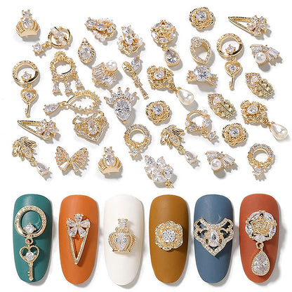 HNUIX Nail Charms & Gems – Gold Copper Zircon 24Pcs 3D Dangle Rhinestones for Nails