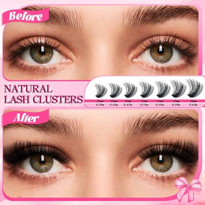 Holipet Lash Clusters Kit – 64 Top & 12 Bottom Eyelashes, Wispy Natural Volume (10-16mm, 40D-100D) with Bond & Seal – 2 Pack