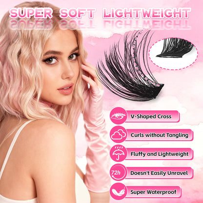 Holipet Lash Clusters Kit – 64 Top & 12 Bottom Eyelashes, Wispy Natural Volume (10-16mm, 40D-100D) with Bond & Seal – 2 Pack