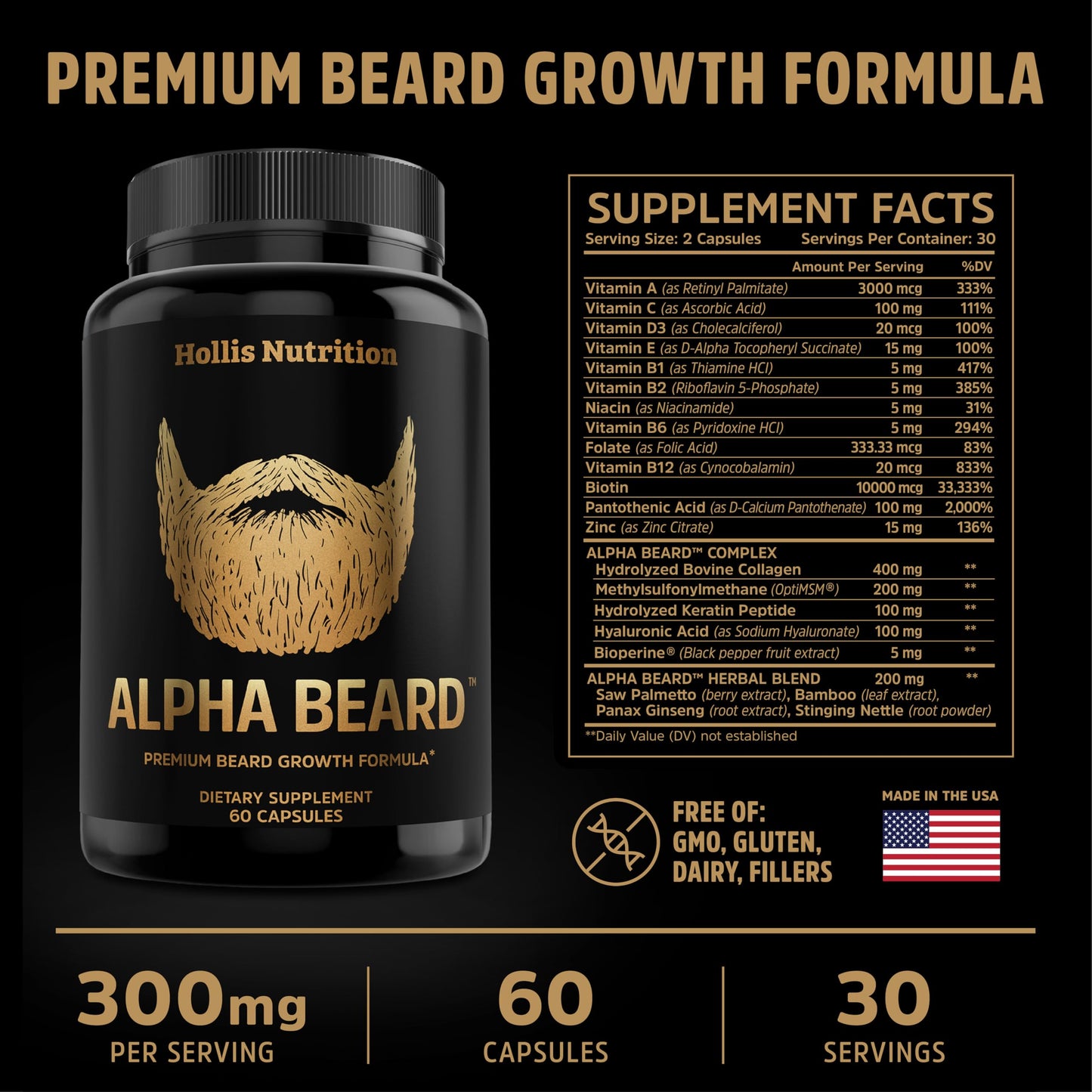 ALPHA BEARD Growth Vitamins for Men | Beard & Hair Support – Hollis Nutrition