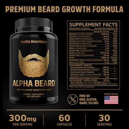ALPHA BEARD Growth Vitamins for Men | Beard & Hair Support – Hollis Nutrition
