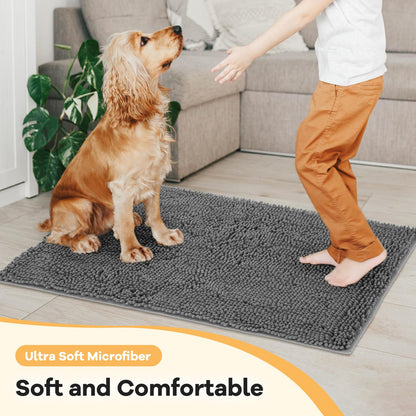 HOMEK Absorbent Dog Door Mat – 60 x 24 in Chenille Entryway Mud Mat, Non-Slip & Washable