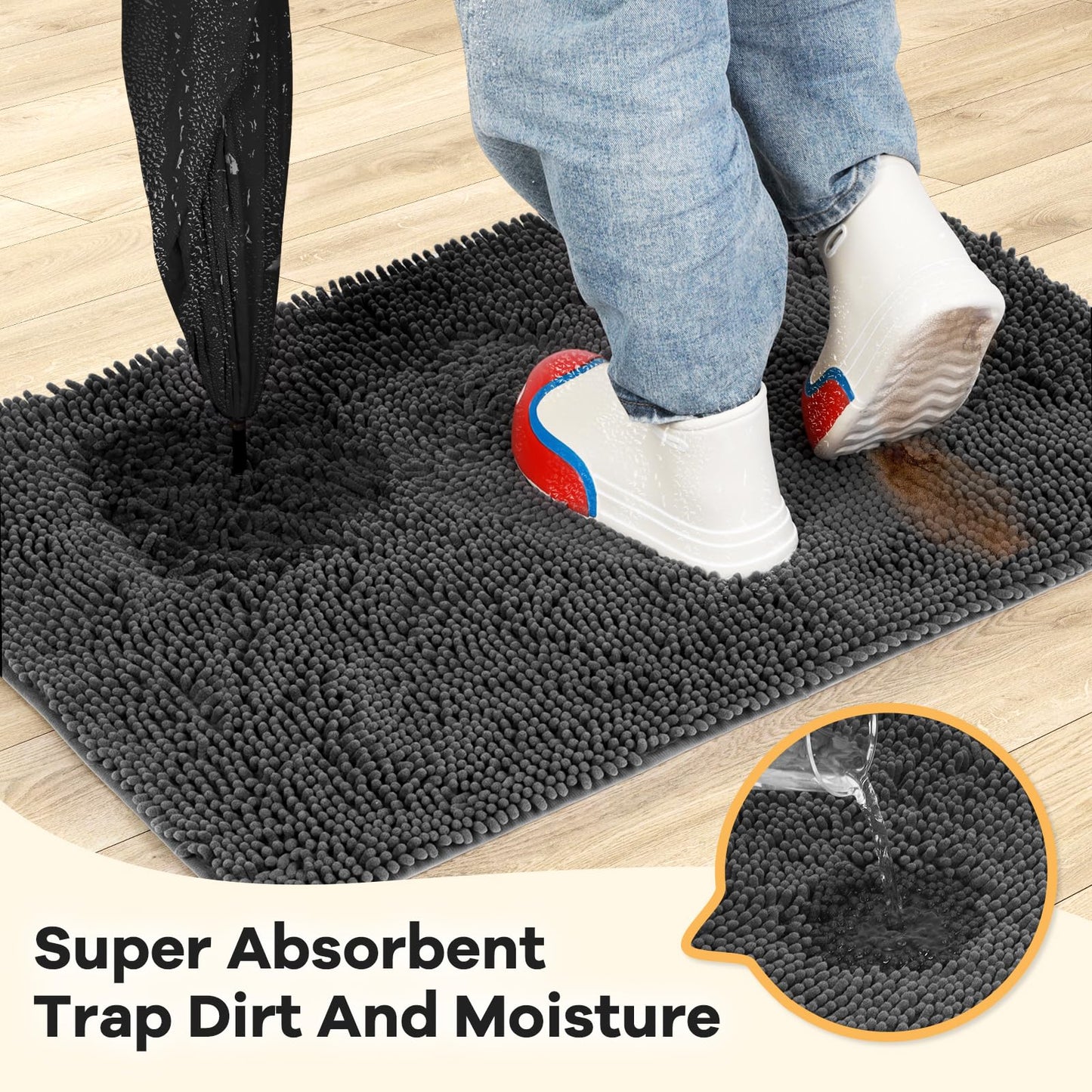 HOMEK Absorbent Dog Door Mat – 60 x 24 in Chenille Entryway Mud Mat, Non-Slip & Washable