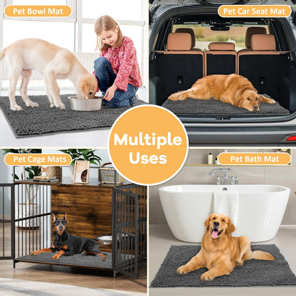 HOMEK Absorbent Dog Door Mat – 60 x 24 in Chenille Entryway Mud Mat, Non-Slip & Washable