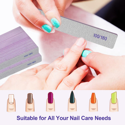 HomeyEra Nail Files (50 Pack) - 100/180 Grit Dual-Sided Emery Boards