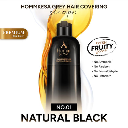 Hommkesa Grey Hair Covering Shampoo (6 Pack) – 3-in-1 Dye & Nourish for Grey Hair (Natural Black)