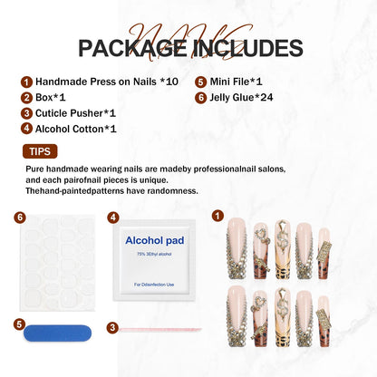 Homsera Gilded Wild Spot Press-On Nails – Handmade Exotic Prints with Metallic Motifs
