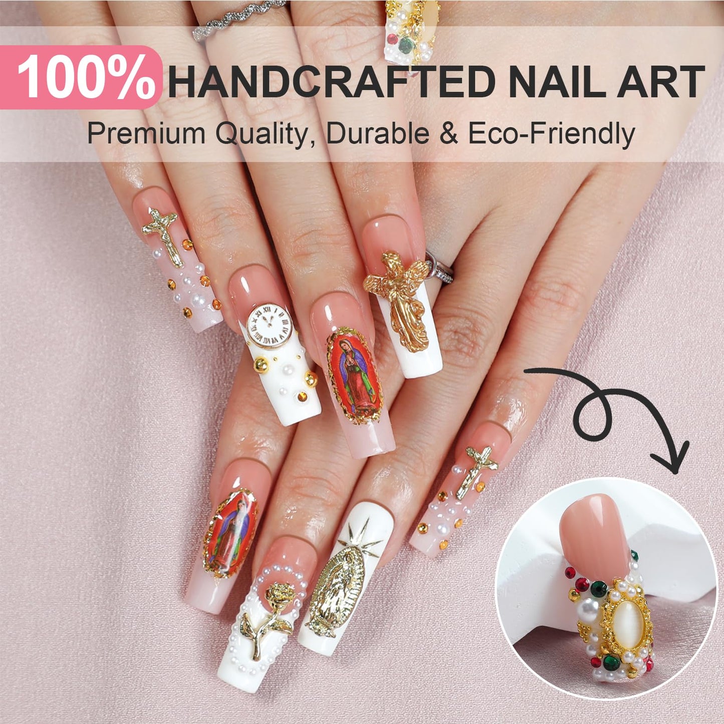 Homsera Celestial Sanctuary Square Press-On Nails – 3D Angel Wings & Halo Design