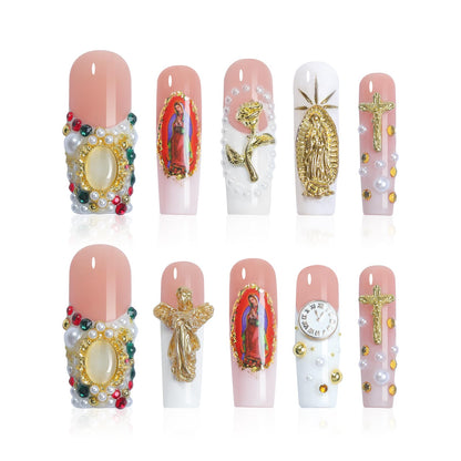 Homsera Celestial Sanctuary Square Press-On Nails – 3D Angel Wings & Halo on Ethereal Base