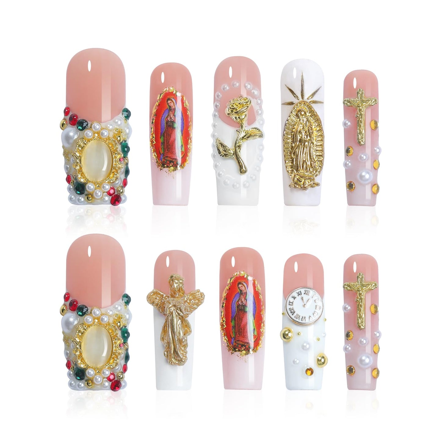 Homsera Celestial Sanctuary Square Press-On Nails – 3D Angel Wings & Halo on Ethereal Base for Solemn Occasions