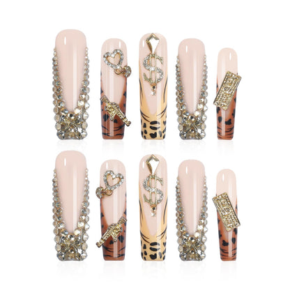 Homsera Gilded Wild Spot Press-On Nails – Handmade Exotic Print with Metallic Motifs