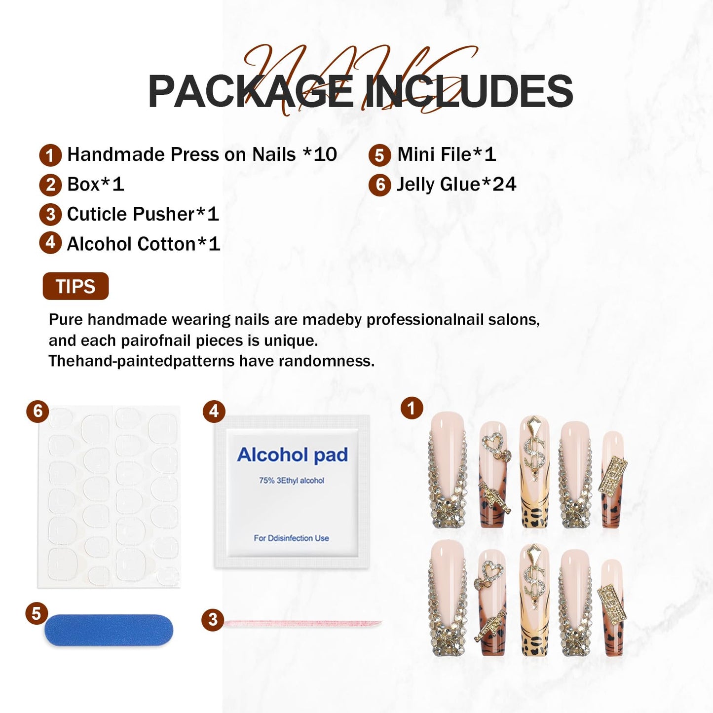 Homsera Gilded Wild Spot Press-On Nails – Handmade Exotic Print with Metallic Motifs