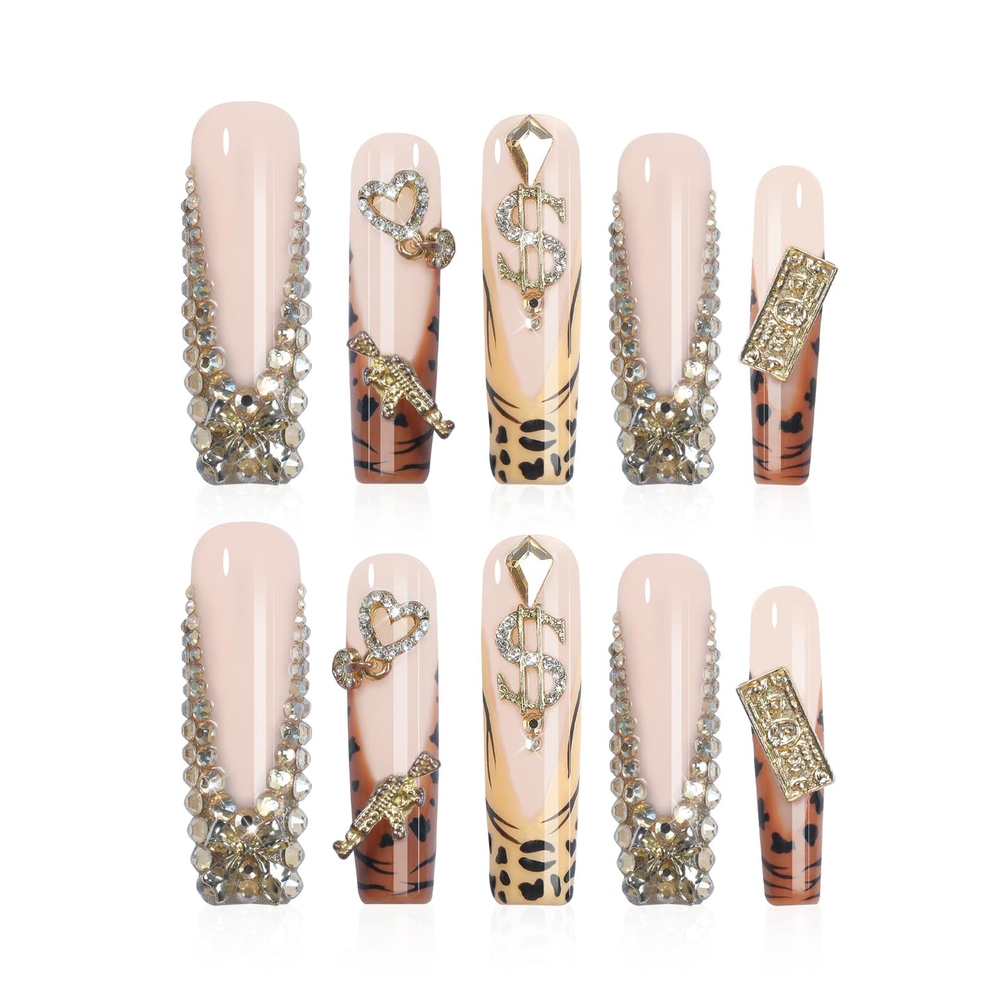 Homsera Gilded Wild Spot Press-On Nails – Handmade Exotic Prints with Metallic Motifs