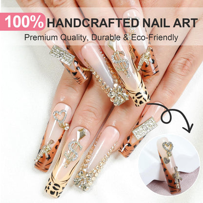 Homsera Gilded Wild Spot Press-On Nails – Handmade Exotic Prints with Metallic Motifs